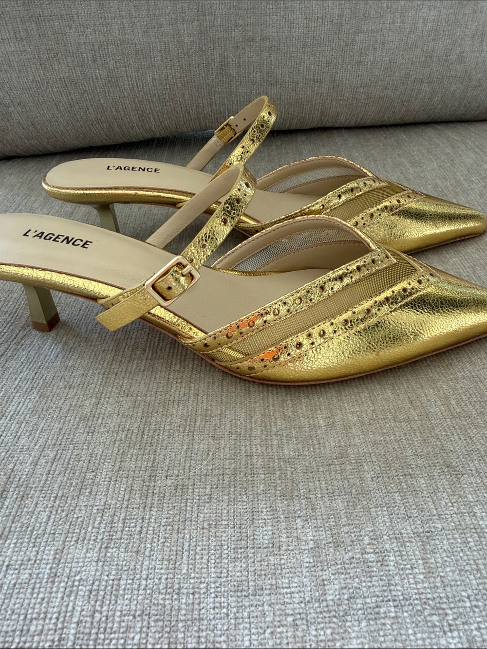 L'AGENCE Metallic Gold Pointed Kitten Heel - Picture 3 of 11